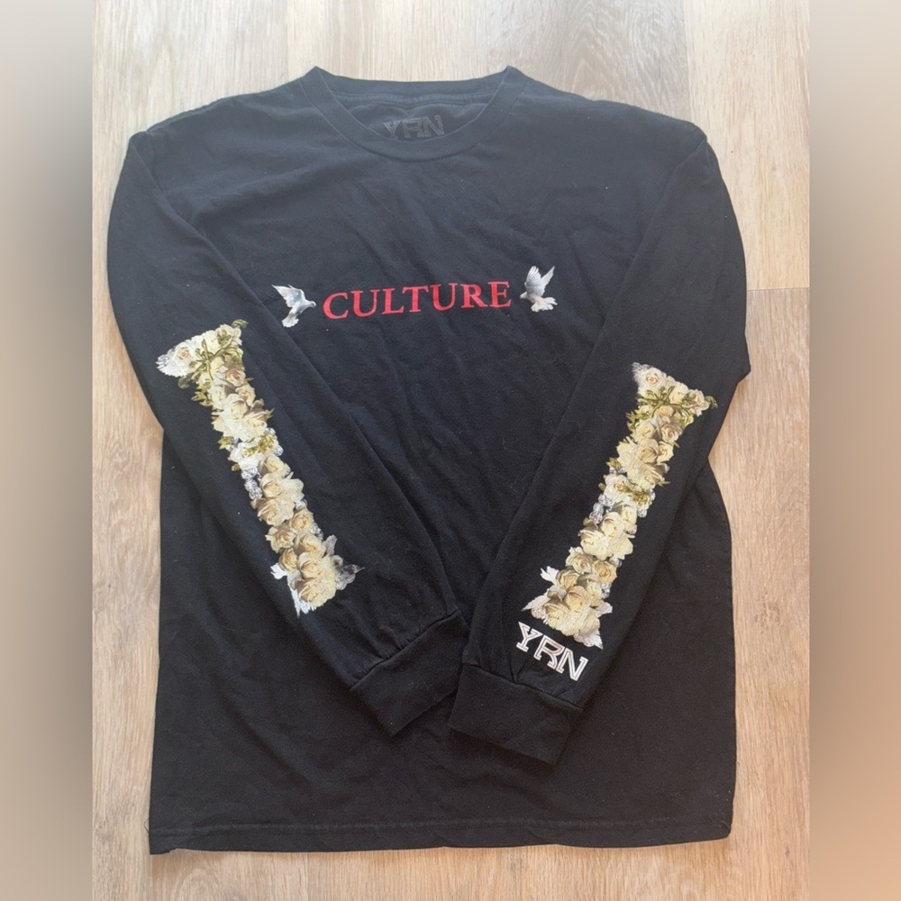 Black Long Sleeve Tee with Floral Design